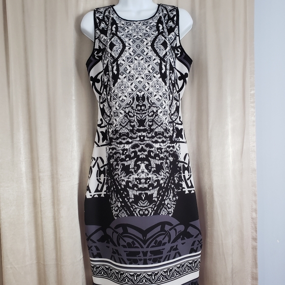 NWOT Hale Bob black & white floral geometric print illusion dress Womens… - Picture 3 of 7